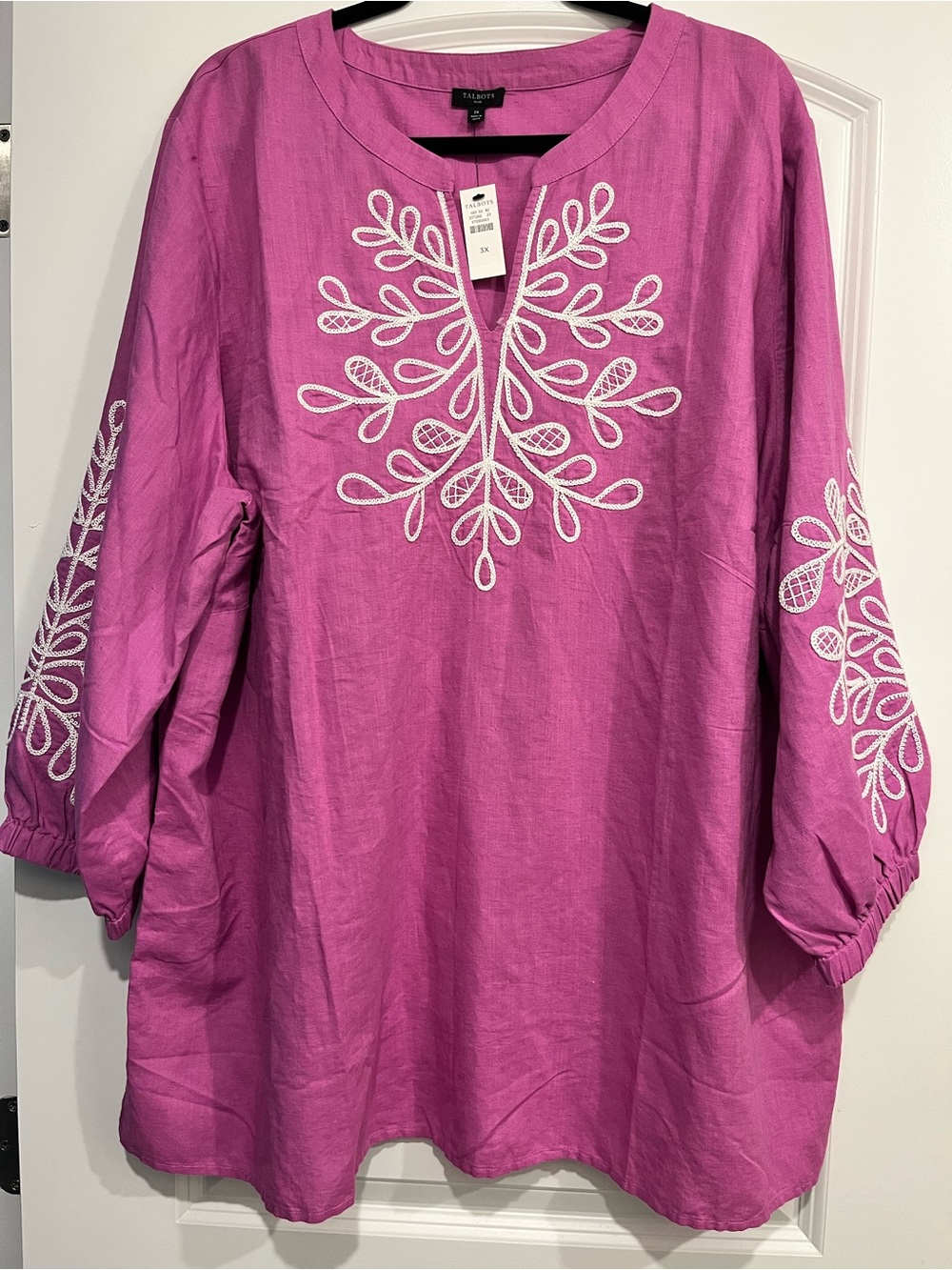 Talbots Plus Linen Blend Tunic Swim Cover Dress Purple Pink V-neck Beach Pool 3X
